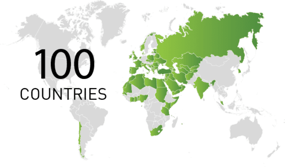 100 countries export