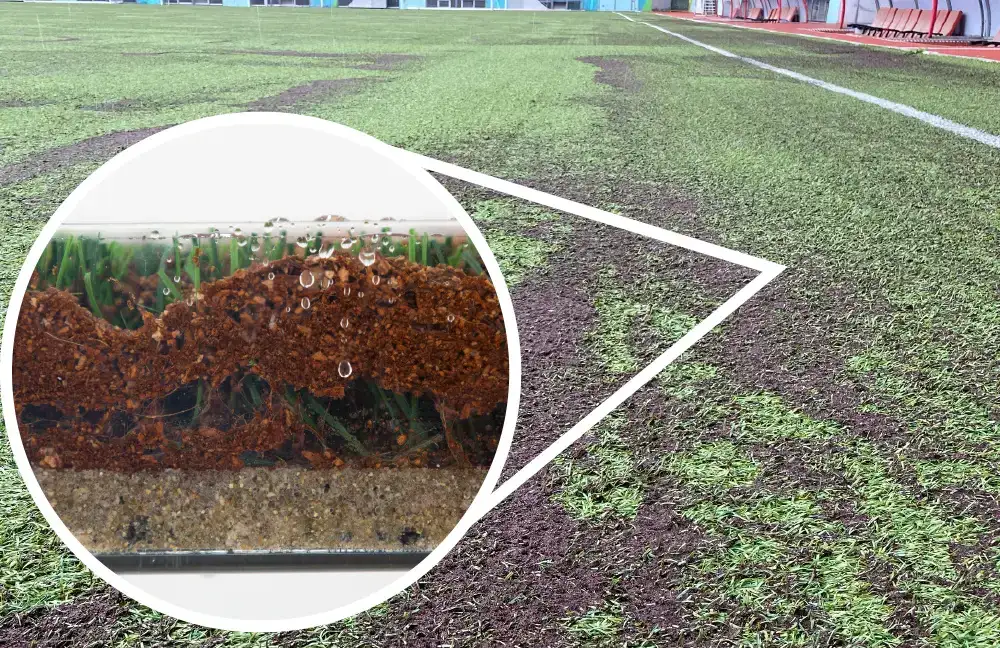 Natural infill migration caused by slow drainage making the pitch unusable.
